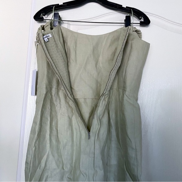 Reformation Dress Sawyer Linen Off-Shoulder Mini Green Dried Herbs 10 NWT - Picture 6 of 7
